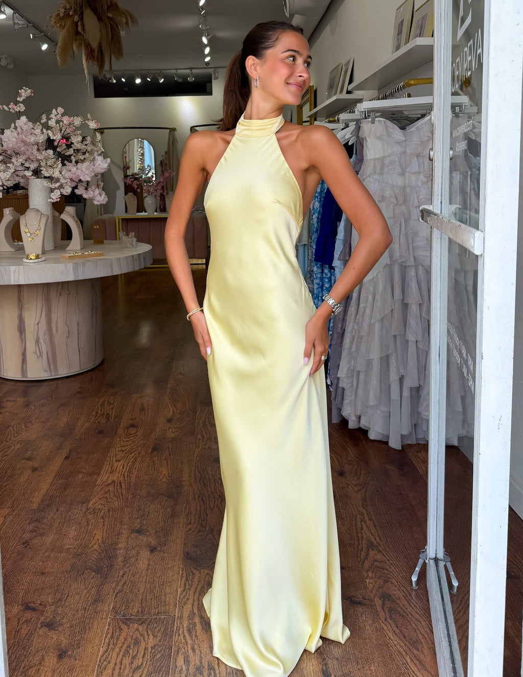 ZEYNEP Elegant Satin Halter Maxi Dress