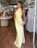 ZEYNEP Elegant Satin Halter Maxi Dress