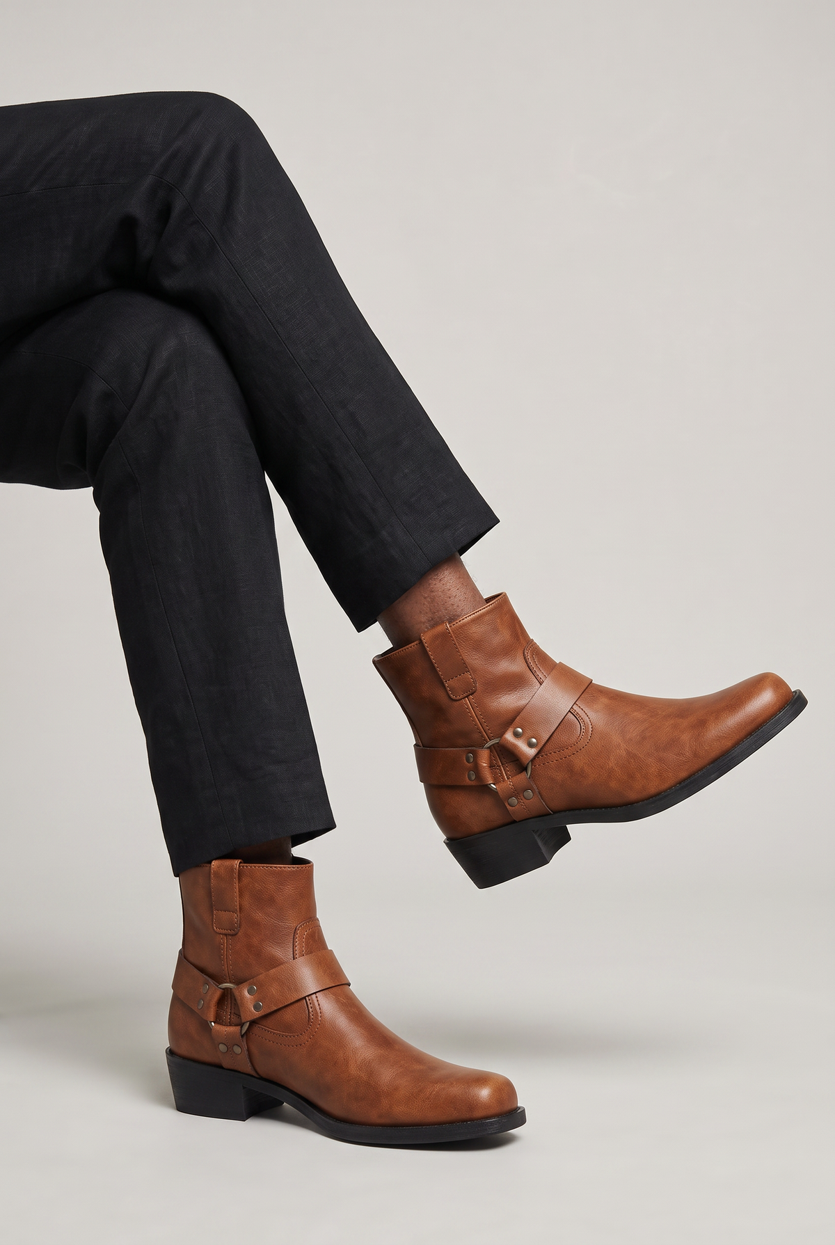 Men's Faux Leather Ankle Boots with Side Zipper