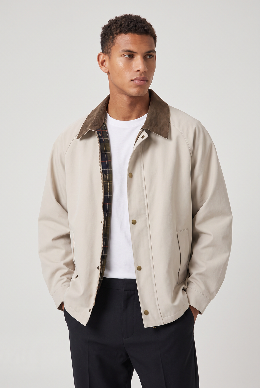 Men's Jacket with Contrast Collar, Single-Breasted for Fall