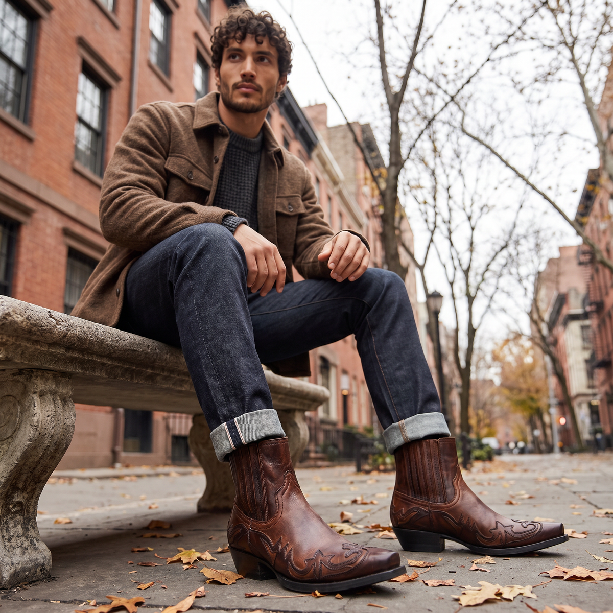 Men's Boots Western Square Toe Pull On
