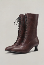 Women's Vintage Lace-Up Ankle Boots with Heel