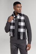 Men's Scarf Checked Tassel Detail in Black & White