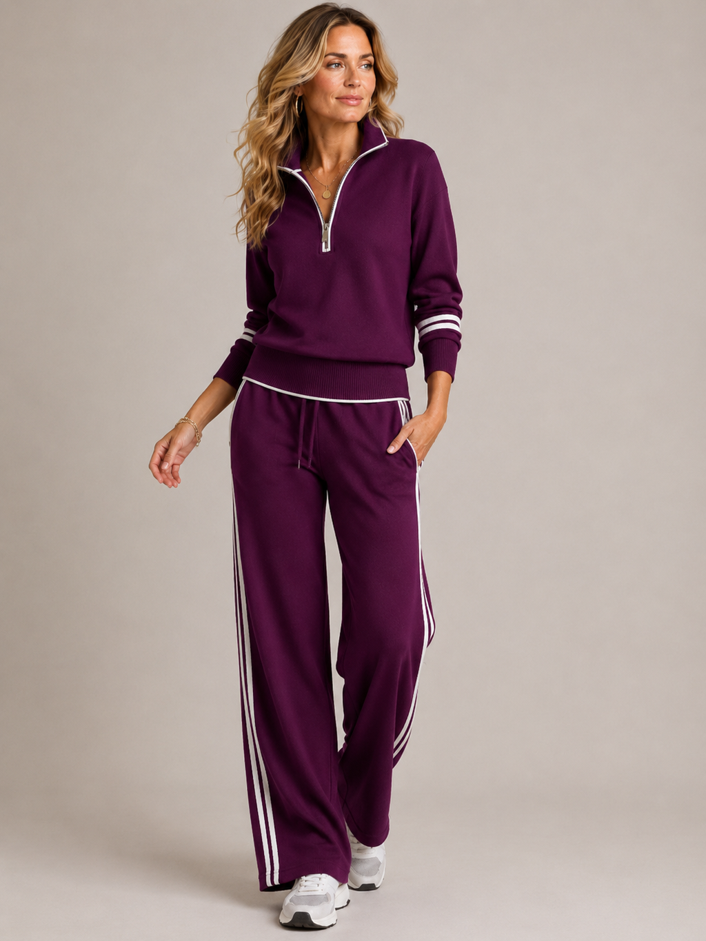 Knit Sweater Women Two Piece Set Quarter Zip