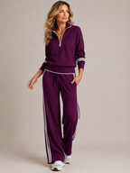 Knit Sweater Women Two Piece Set Quarter Zip