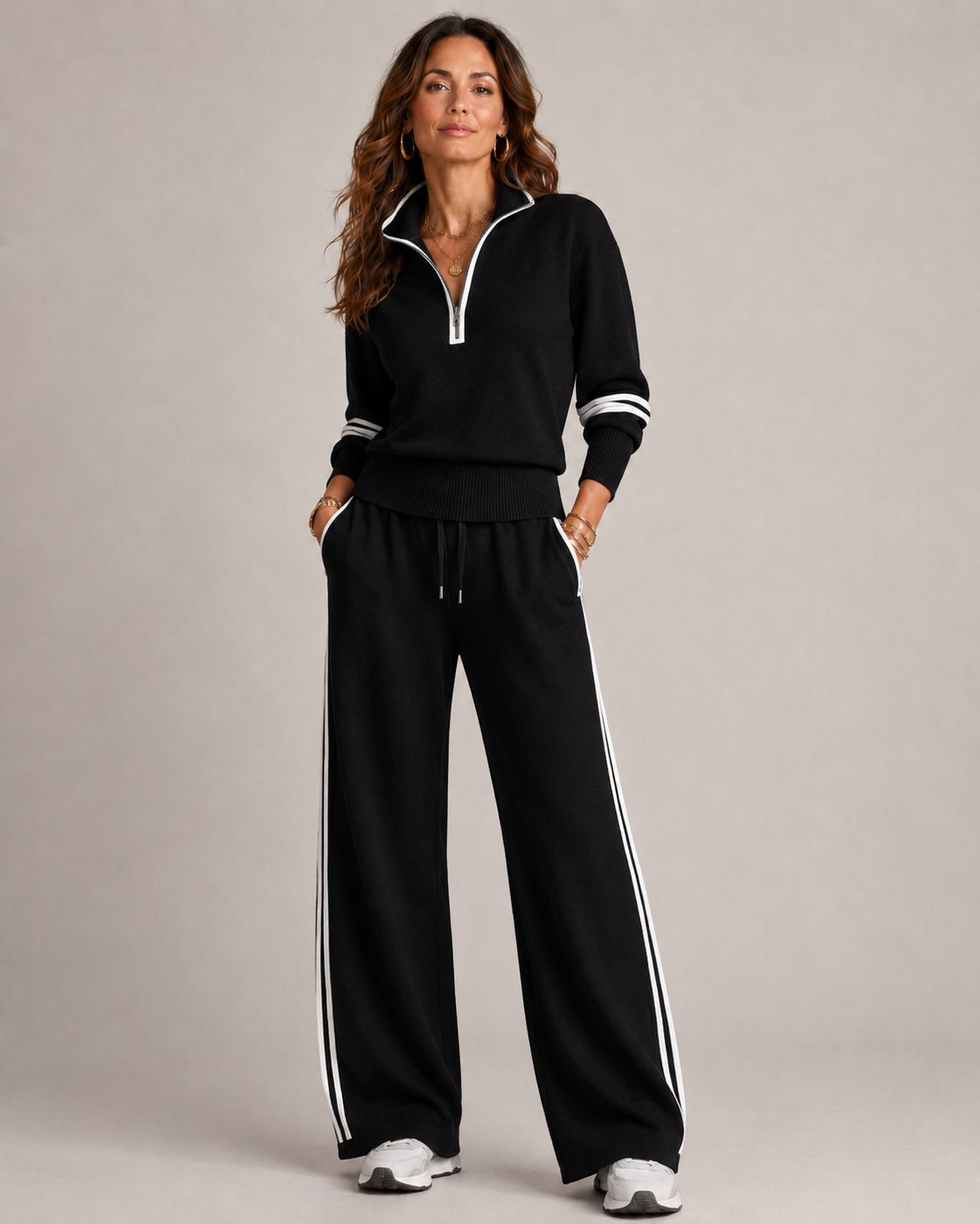 Knit Sweater Women Two Piece Set Quarter Zip