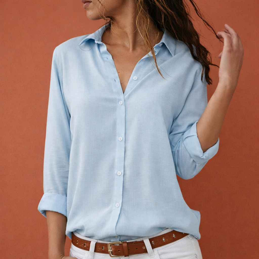 DANIRA | Women's Satin Blouse with Collar and Button Placket