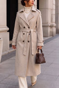 Women's Long Double-Breasted Wool Coat, Classic and Elegant