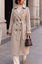 Women's Long Double-Breasted Wool Coat, Classic and Elegant