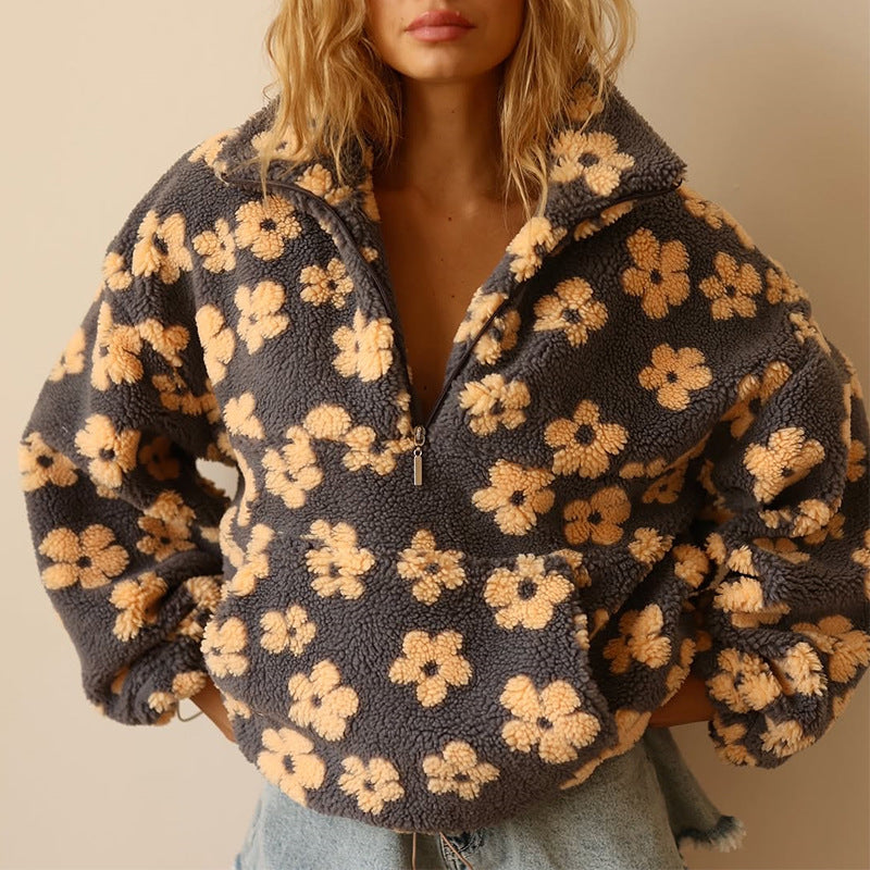 Fleece Sweater Women with Boho Bloom Design