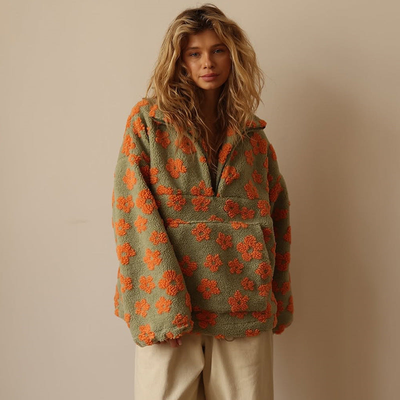 Fleece Sweater Women with Boho Bloom Design