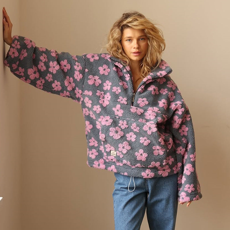 Fleece Sweater Women with Boho Bloom Design