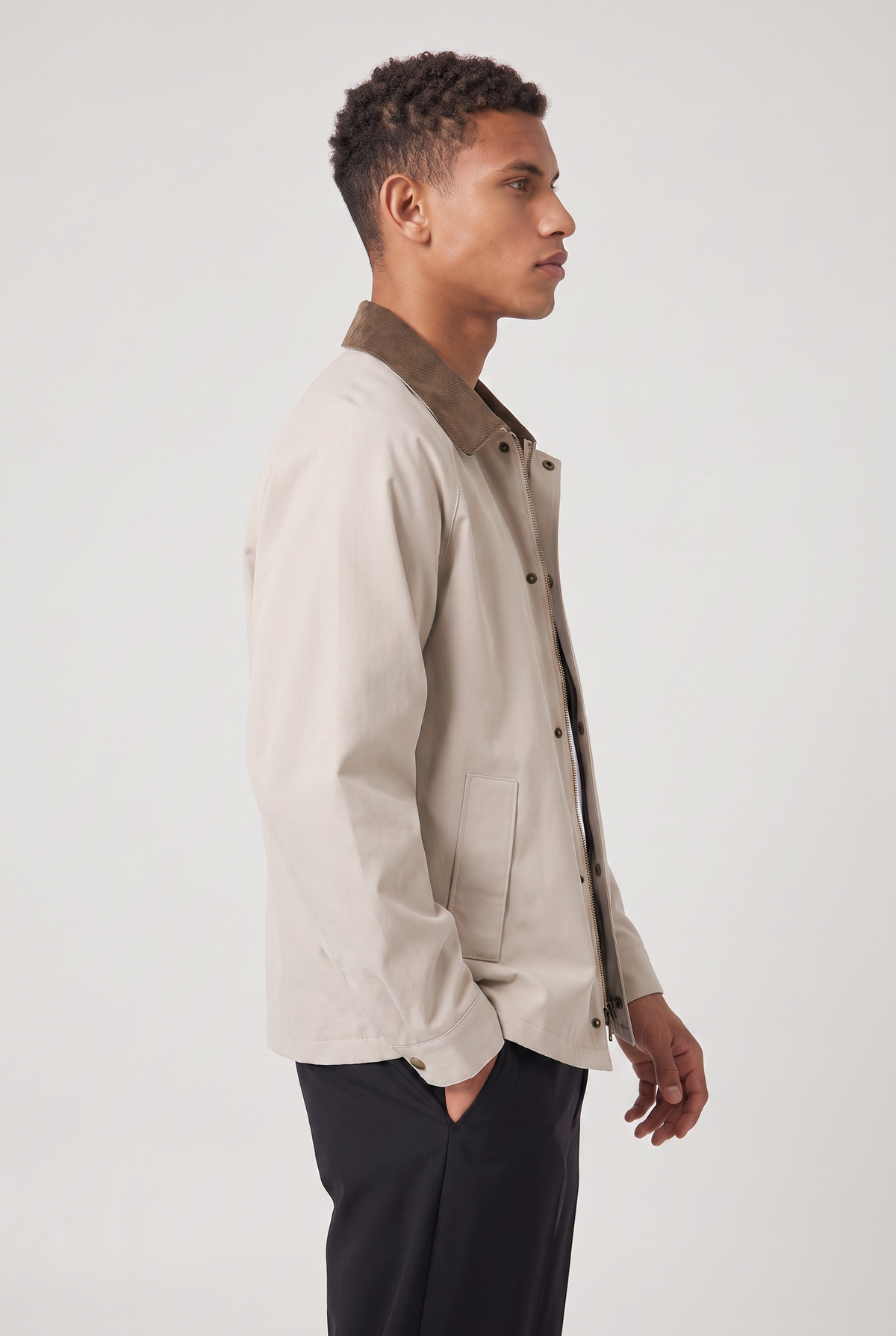 Men's Jacket with Contrast Collar, Single-Breasted for Fall