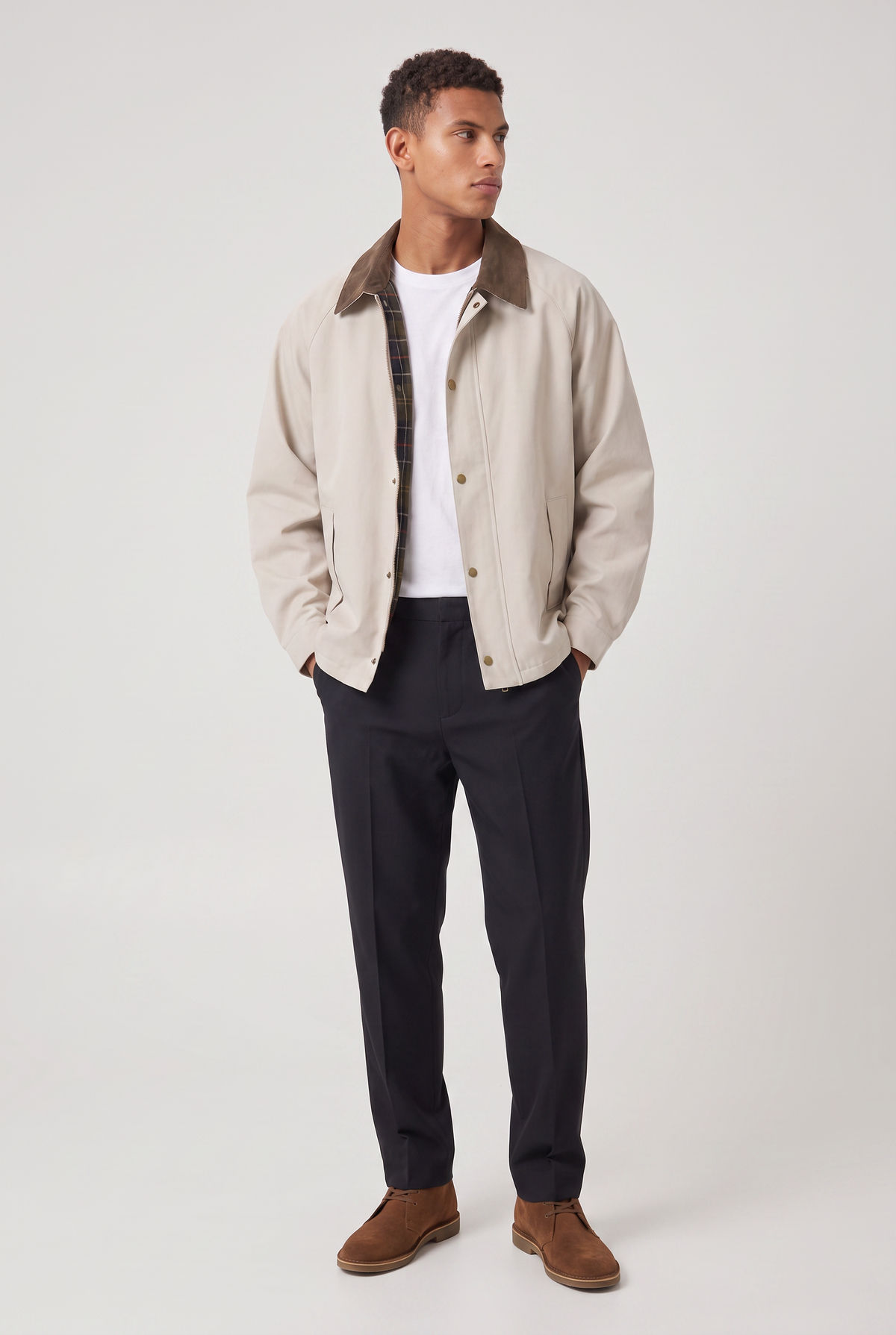 Men's Jacket with Contrast Collar, Single-Breasted for Fall