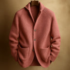 Men's Ribbed Wool Cardigan in Brown, Warm