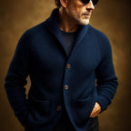 Men's Ribbed Wool Cardigan in Brown, Warm