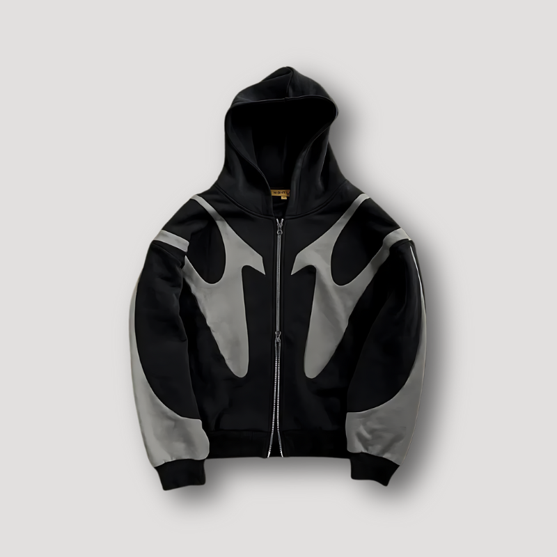 Men's Hoodie Zip Up Patchwork Streetwear