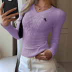 Women's Cable-Knit Sweater with V-Neck