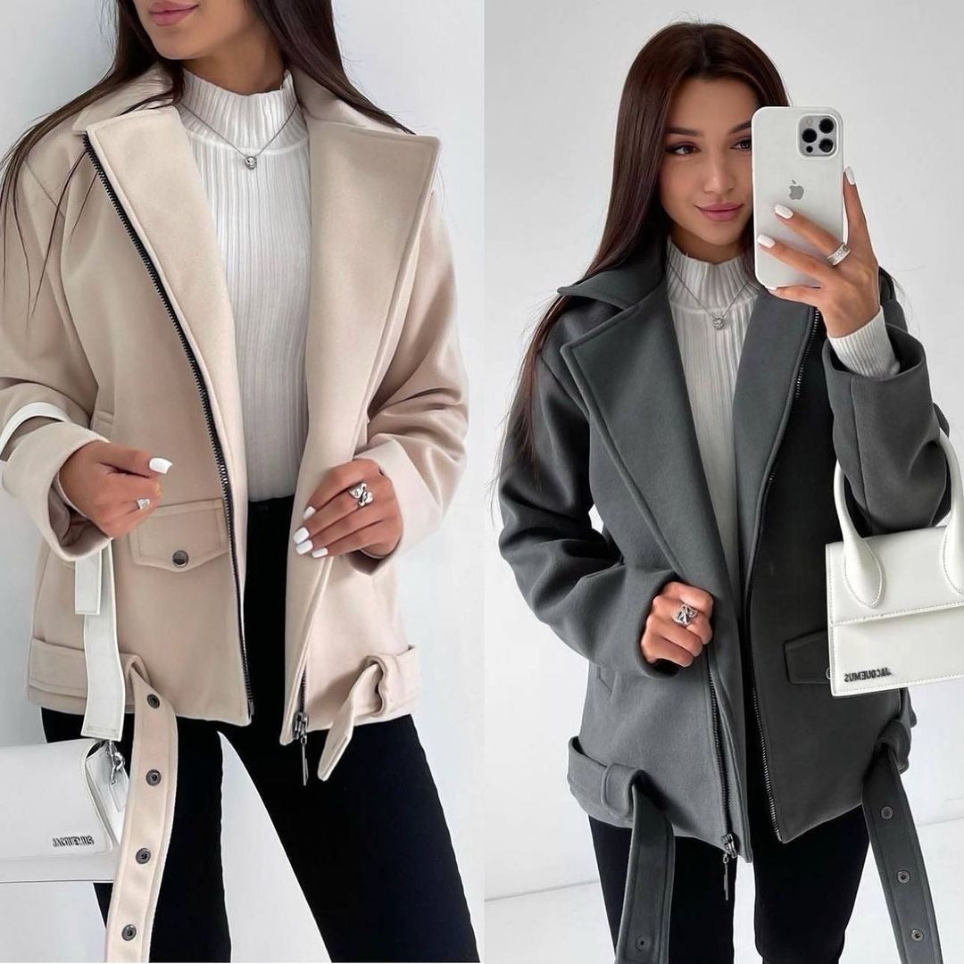 Women's Wool-Look Coat with Belt, Classic and Tailored