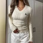Women's Cable-Knit Sweater with V-Neck