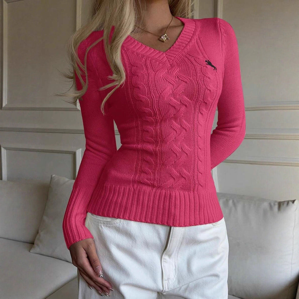 Women's Cable-Knit Sweater with V-Neck
