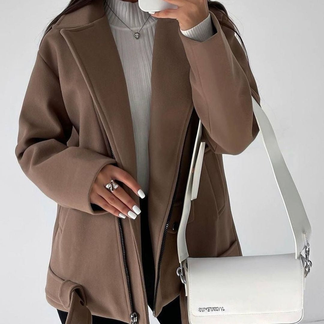 Women's Wool-Look Coat with Belt, Classic and Tailored