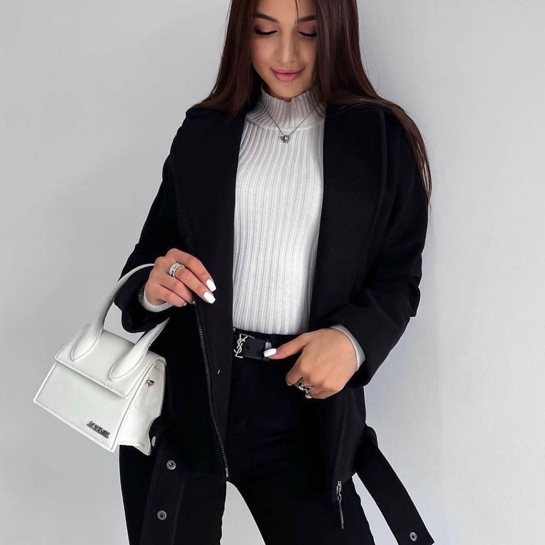 Women's Wool-Look Coat with Belt, Classic and Tailored