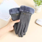 Touchscreen Gloves Women Plush Cuff Fluffy Trim in Grey