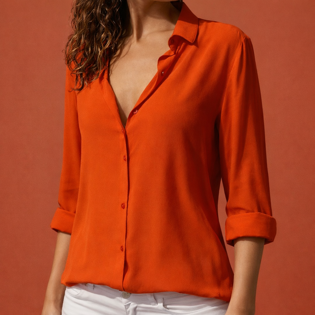 DANIRA | Women's Satin Blouse with Collar and Button Placket