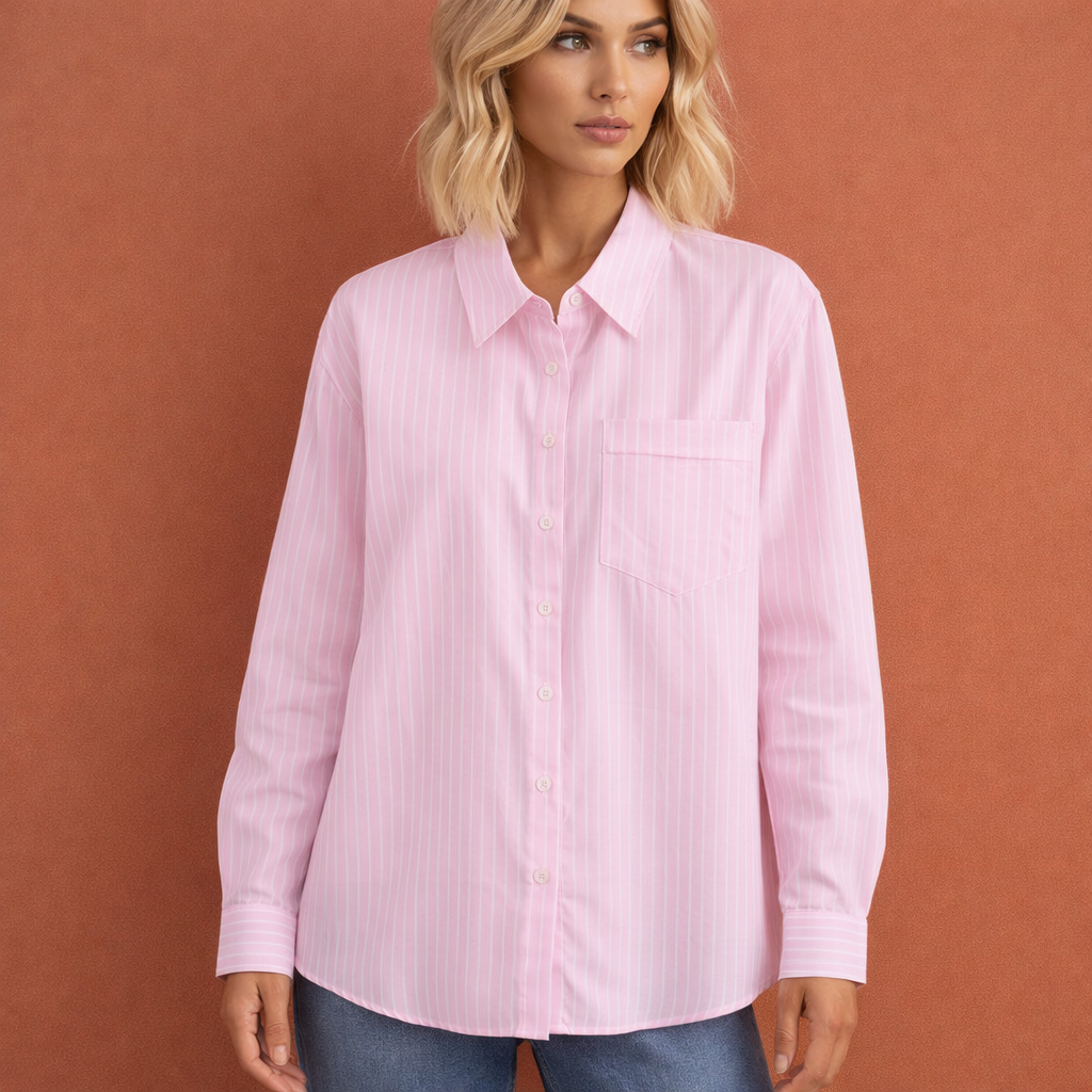 NIENKE | Women's Striped Oversized Blouse with Classic Collar and Relaxed Fit