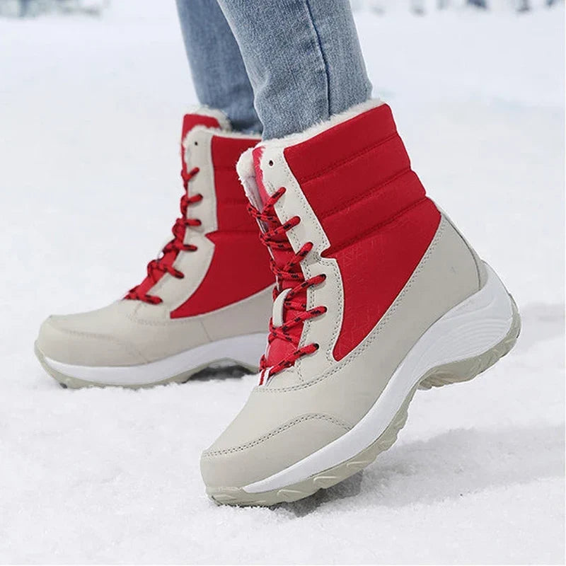 Snow Boots Women Waterproof Faux Fur Lace Up