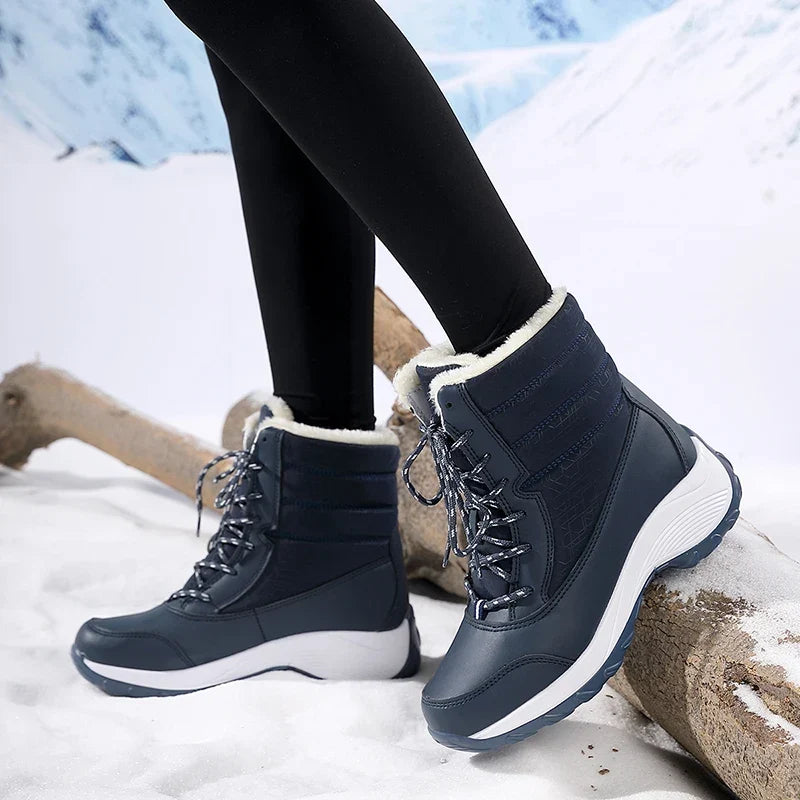 Snow Boots Women Waterproof Faux Fur Lace Up