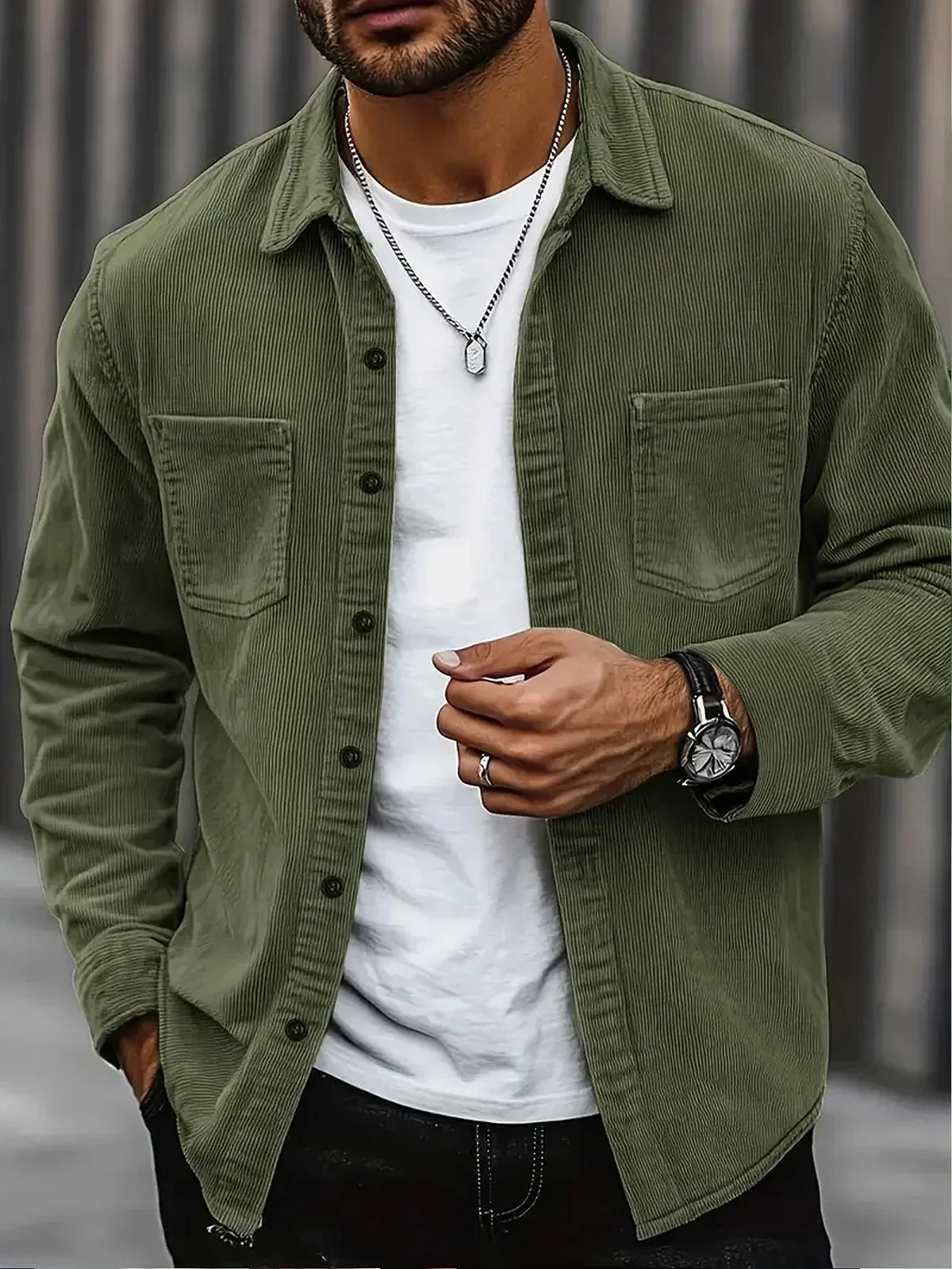 Corduroy Shirt Jacket Men, Warm