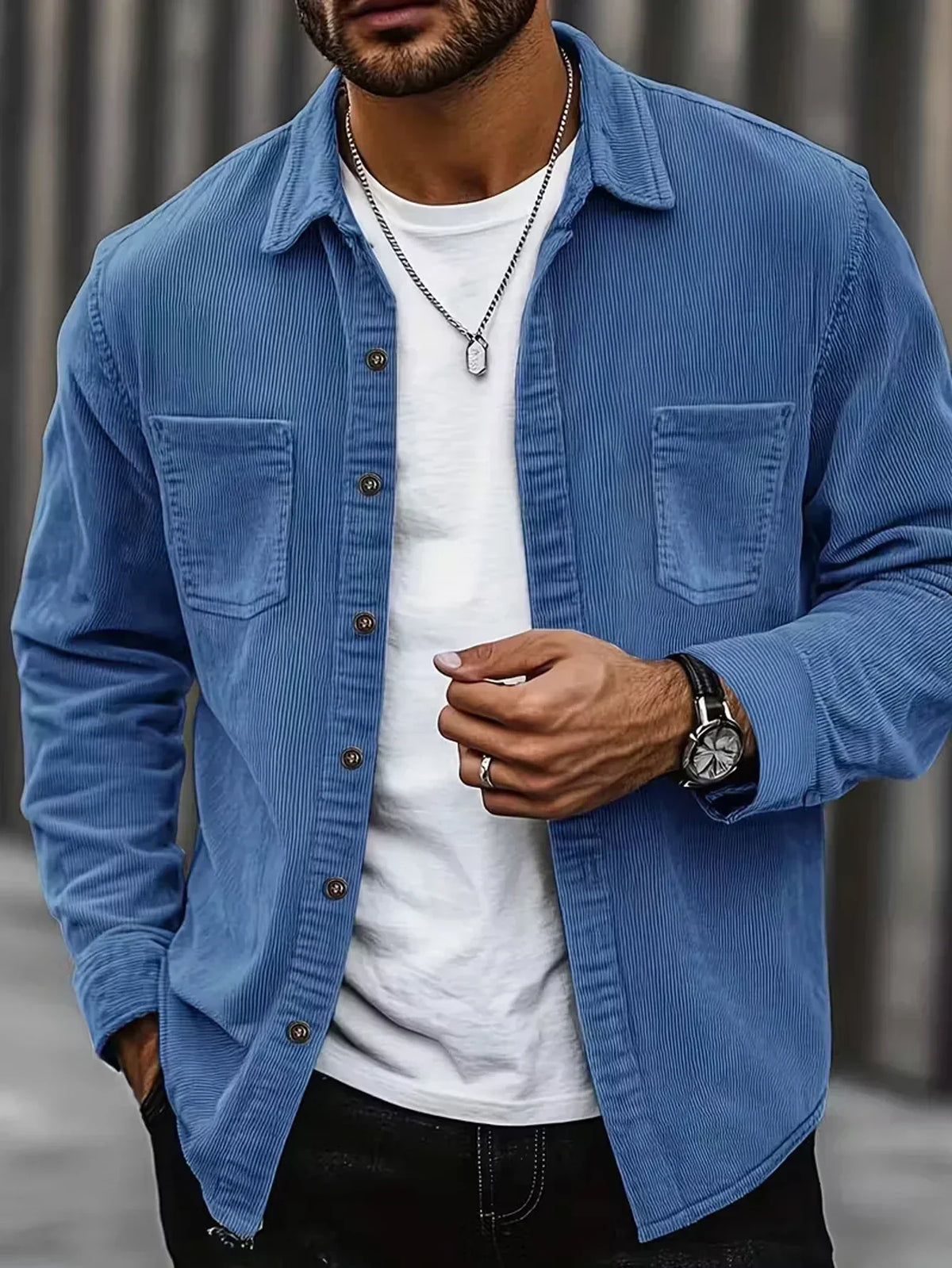 Corduroy Shirt Jacket Men, Warm