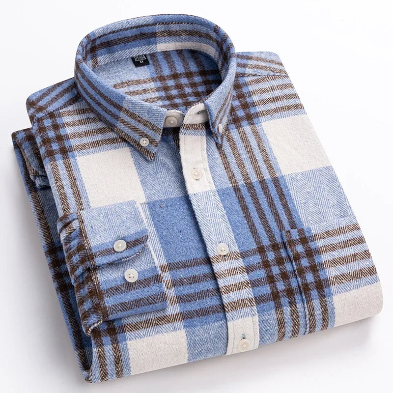 Men's Plaid Cotton Shirt, Warm