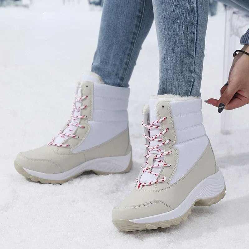 Snow Boots Women Waterproof Faux Fur Lace Up