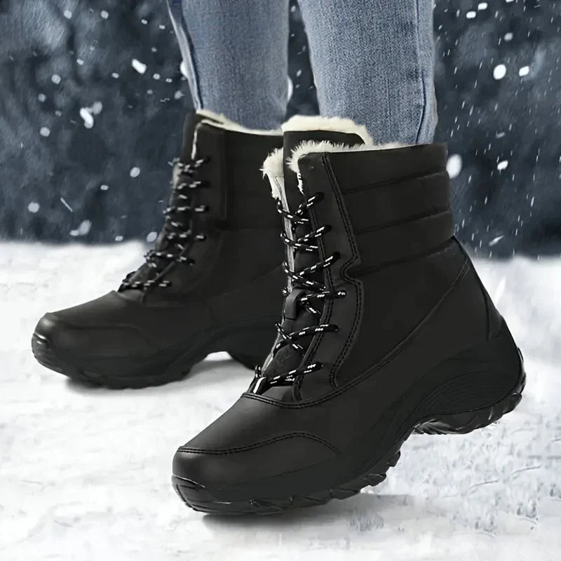 Snow Boots Women Waterproof Faux Fur Lace Up