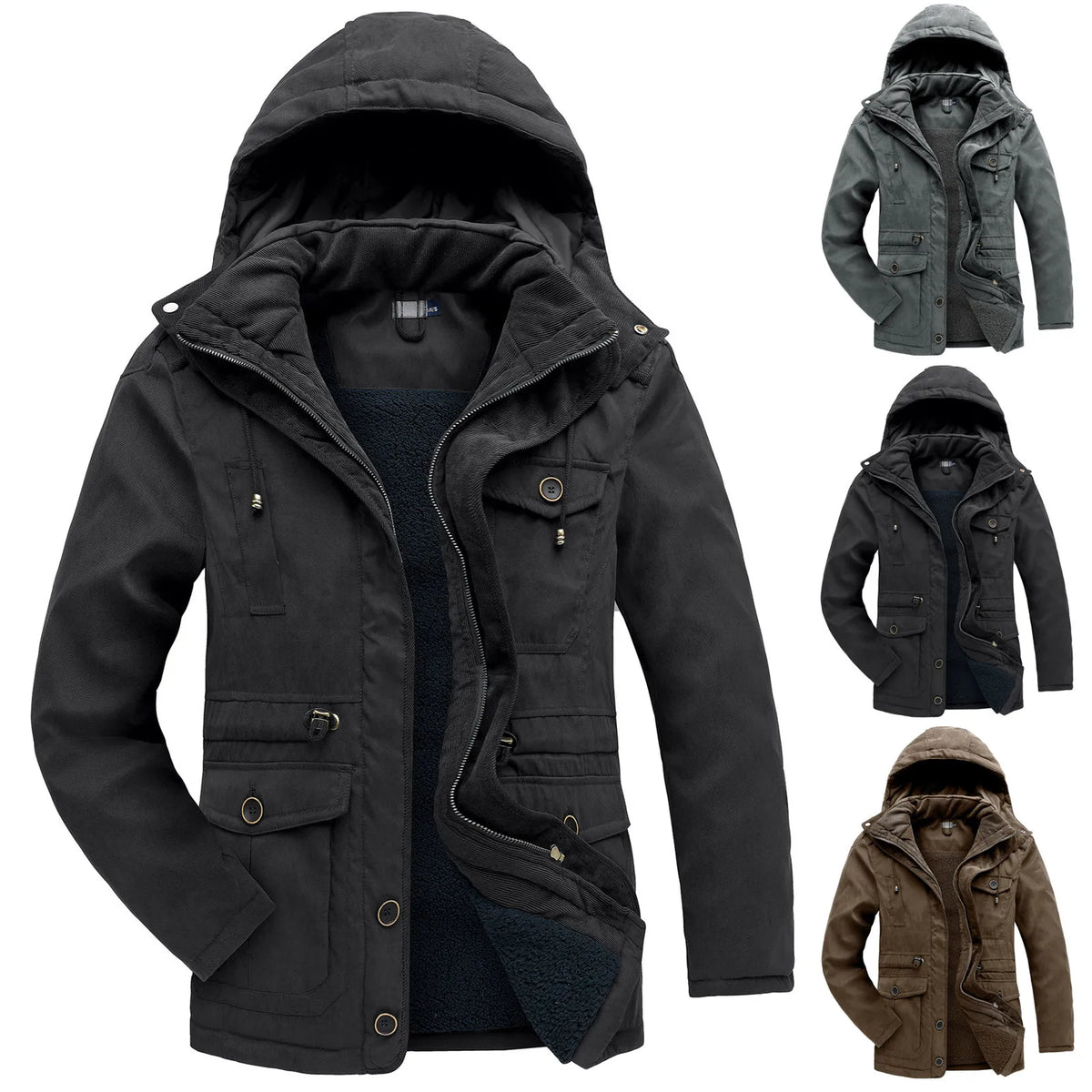 Winter Coat Men, Fleece-Lined with Hood and Plenty of Pockets