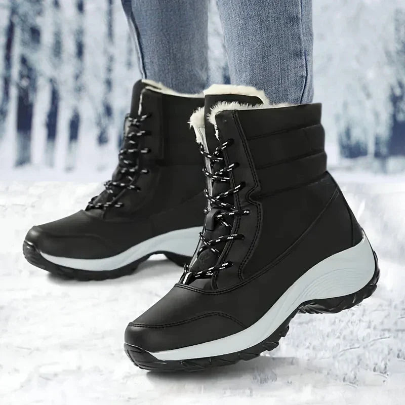 Snow Boots Women Waterproof Faux Fur Lace Up