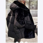 Puffer Jacket Women with Faux Fur Collar, Warm