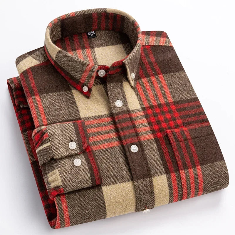 Men's Plaid Cotton Shirt, Warm