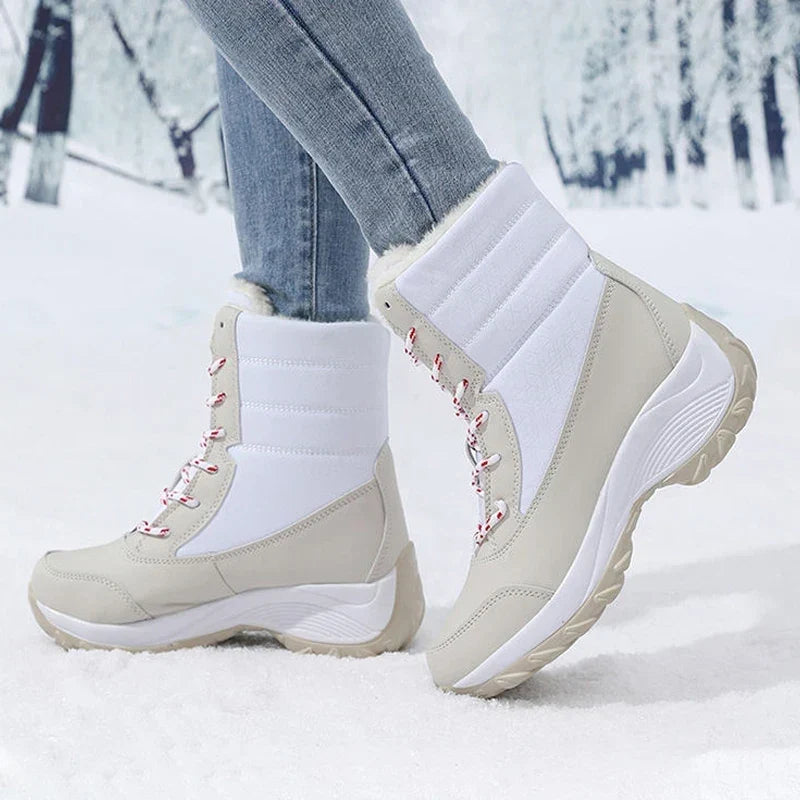 Snow Boots Women Waterproof Faux Fur Lace Up
