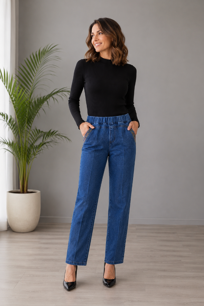 Fali | Women's Jeans with Side Pockets and Elastic Waist