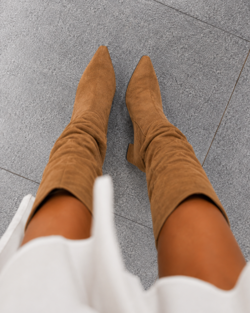 Slouch Boots Women, Tall Suede with Block Heel
