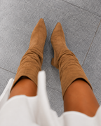 Slouch Boots Women, Tall Suede with Block Heel