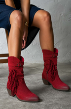 Women's Burgundy Western Ankle Boots with Heel