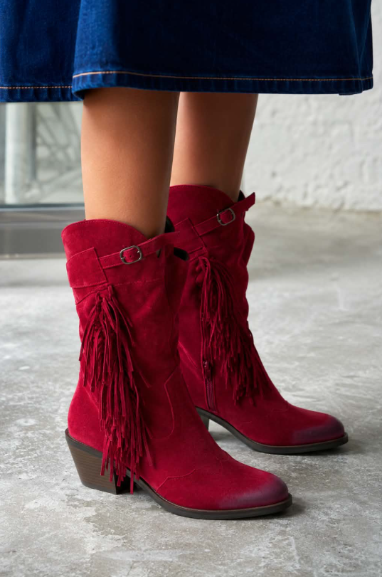 Women's Burgundy Western Ankle Boots with Heel
