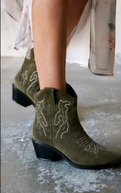Women's Short Green Suede Ankle Boots