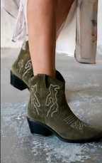Women's Short Green Suede Ankle Boots