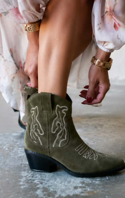 Women's Short Green Suede Ankle Boots